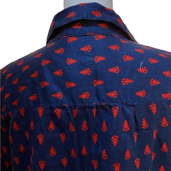 Charter Club linen navy & red patterned XL buttondown shirt with 2 pockets (NWT) - Picture 5 of 14